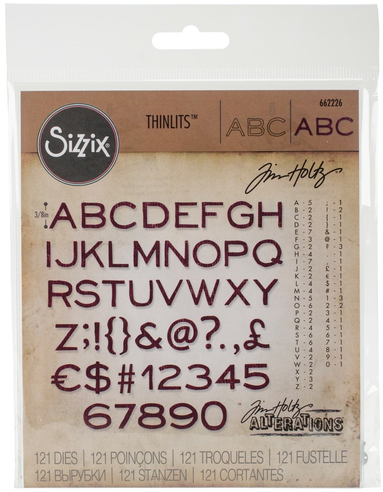 Sizzix Thinlits Cutting Die Stencil Emboss ALPHANUMERIC, THIN 121PK 662226 New!