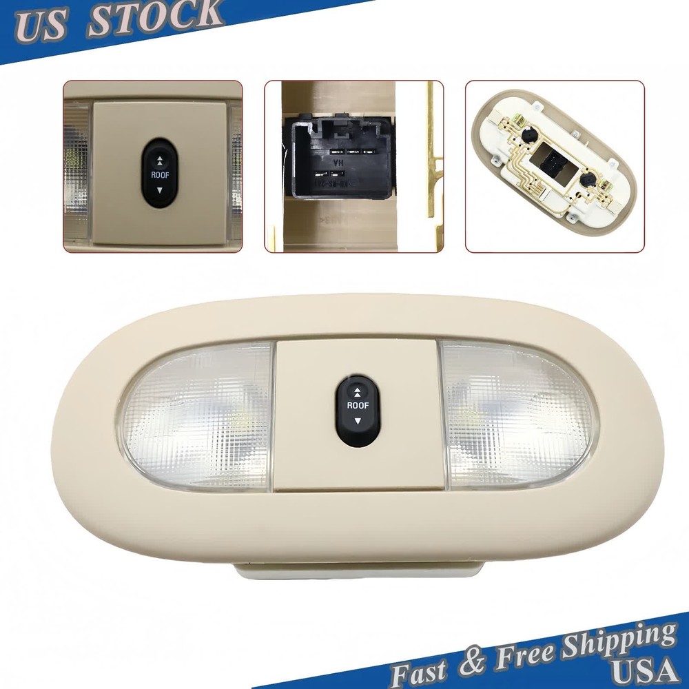 LED Front Overhead Console with Dome Map Light & Sunroof Switch for Ford Beige