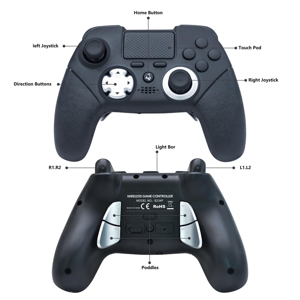 Aieloar Wireless Elite Controller for PS4, Modded Game with Black