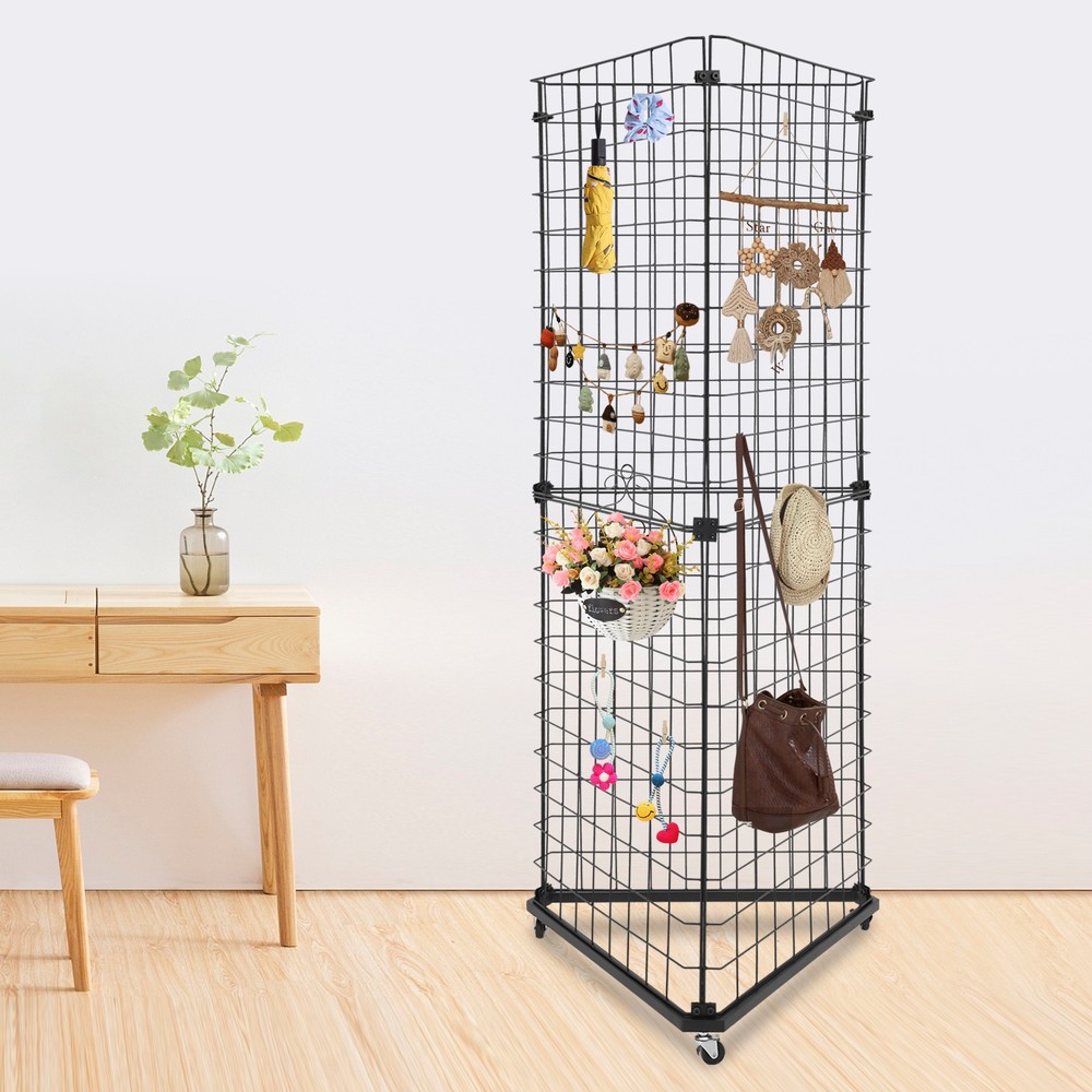 Wire Grid Panel Tower Triangle Display Stand Wire Grid Display Rack Organizer