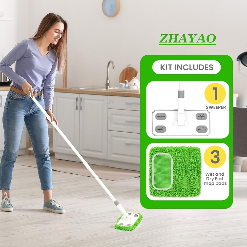 Lightweight Microfiber Sweeper Kit for Deep Cleaning Hardwoods, Tiles, Laminate