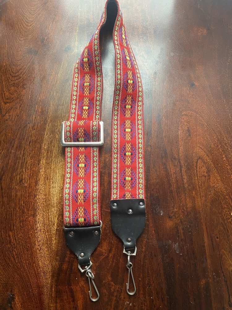 VINTAGE Woven Camera Strap Southwest Pattern Leather Ends Adjustable, 70’s- 80’s