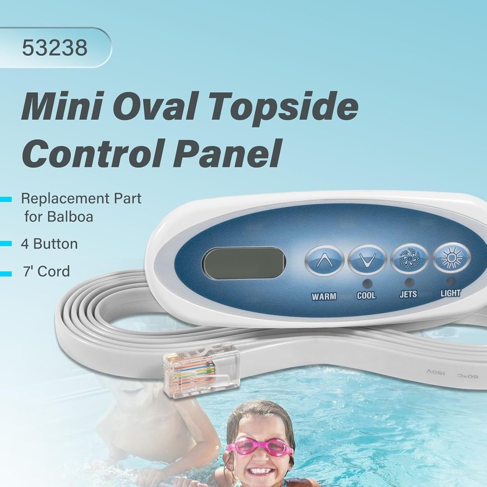 Replace Balboa 53238 Topside Control Panel 4-Button for Mini Oval Heat Jacket 7'