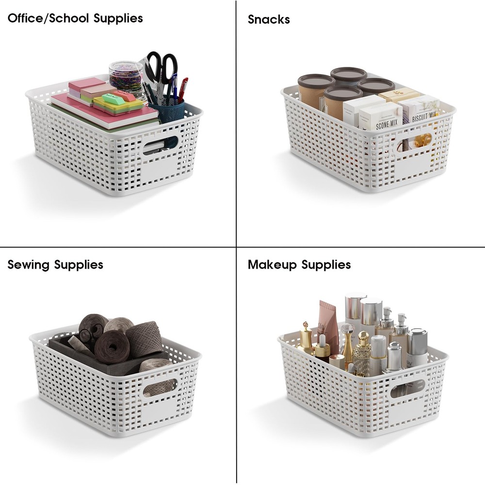 Plastic Storage Basket with Lids 12 Pack Stackable Storage Bins Containers wi...