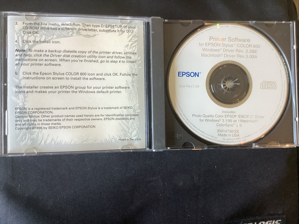 Genuine Driver CD for EPSON Stylus Color 600 - Printer Software very good.
