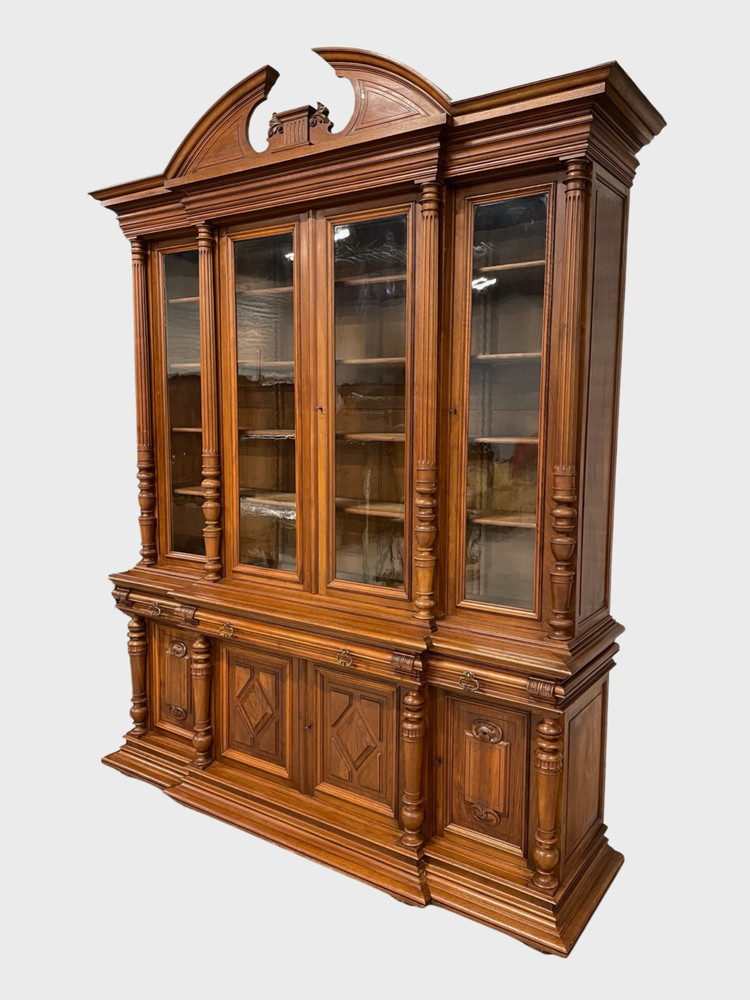 1900 Walnut Renaissance Style Bookcase