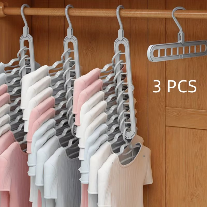 3pcs, Plastic 9-Hole Foldable Hangers, Heavy Duty Space Saving Clothes Organizer