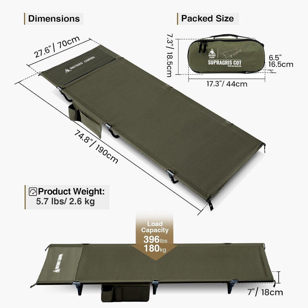 SUPRAGRIS Camping Cot, Support up to 400Lbs, Lightweight Comfortable Folding Bed