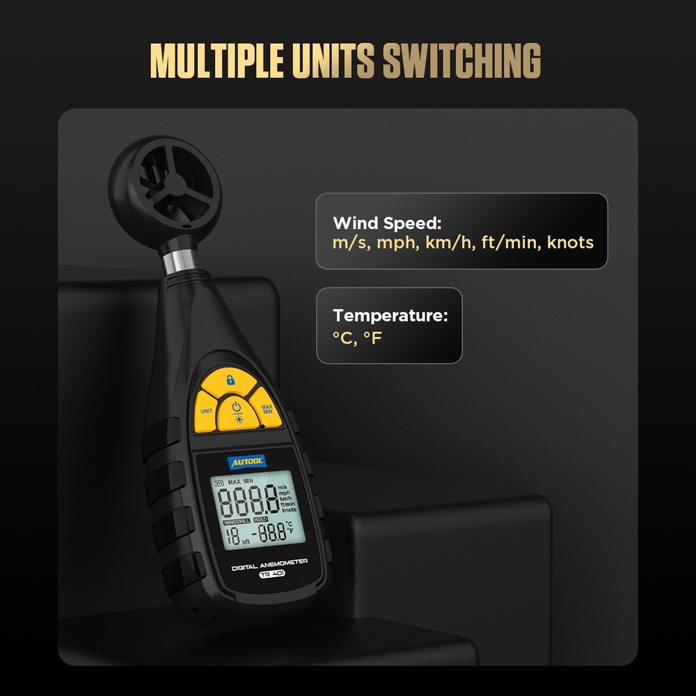 AUTOOL Handheld Digital Anemometer Wind Speed CFM Meter Current Test Wind Chill