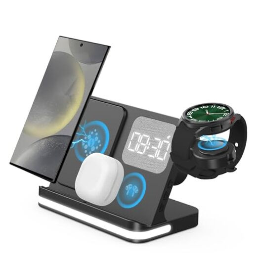 4 in 1 Wireless Charger with Alarm Clock Compatible for Galaxy Watch