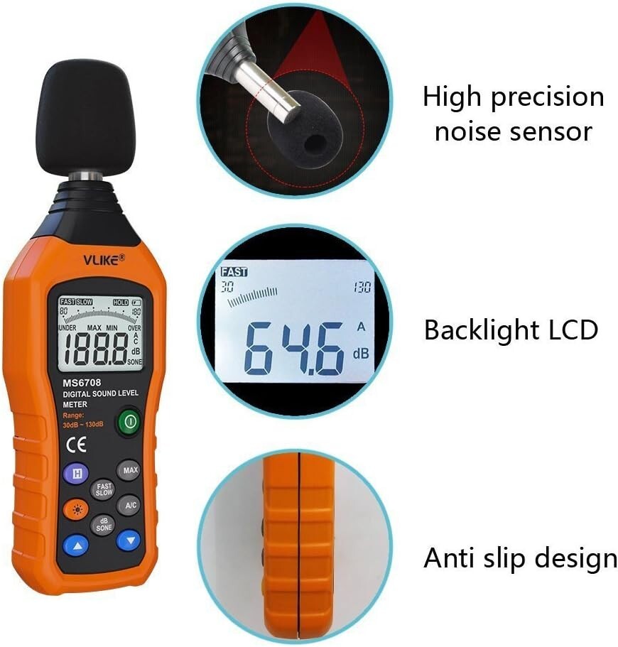 Mini Handheld Decibel Meter - A/C Mode, Anti-Drop Design, Power Saving Features