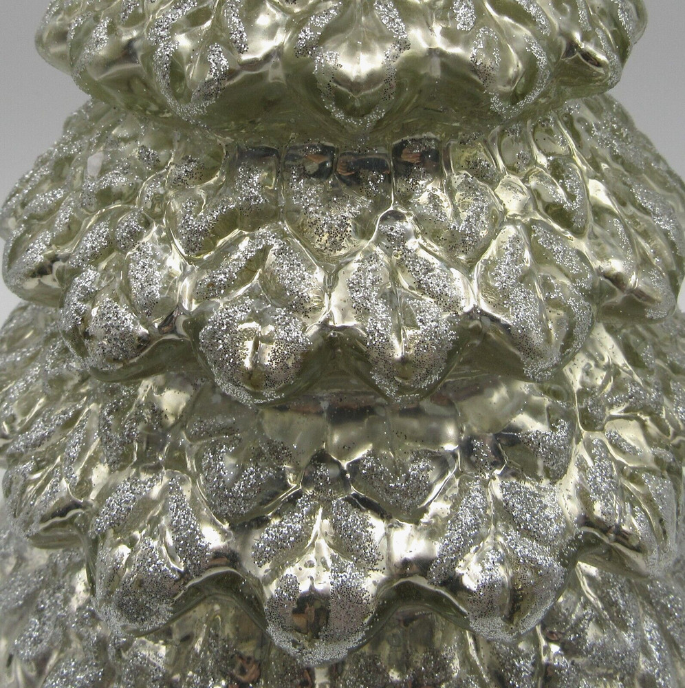 SILVER GLITTERED GLASS TREE LED LIGHTED CHRISTMAS DECOR NEW