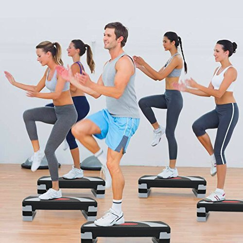 31" Aerobic Exerciser Step Platform with 4 Risers, 4"-6"-8" Adjustable Height Ex