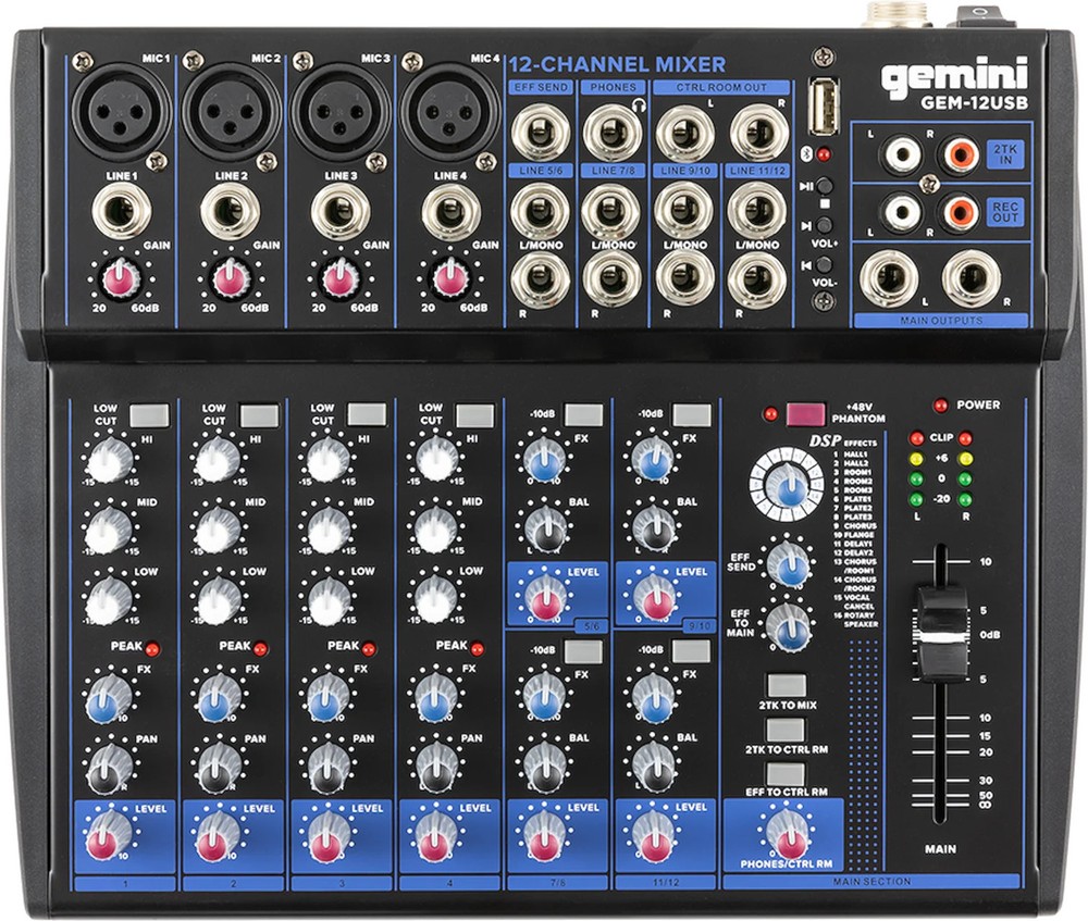 GEM-12USB: COMPACT 12 CHANNEL BLUETOOTH MIXER