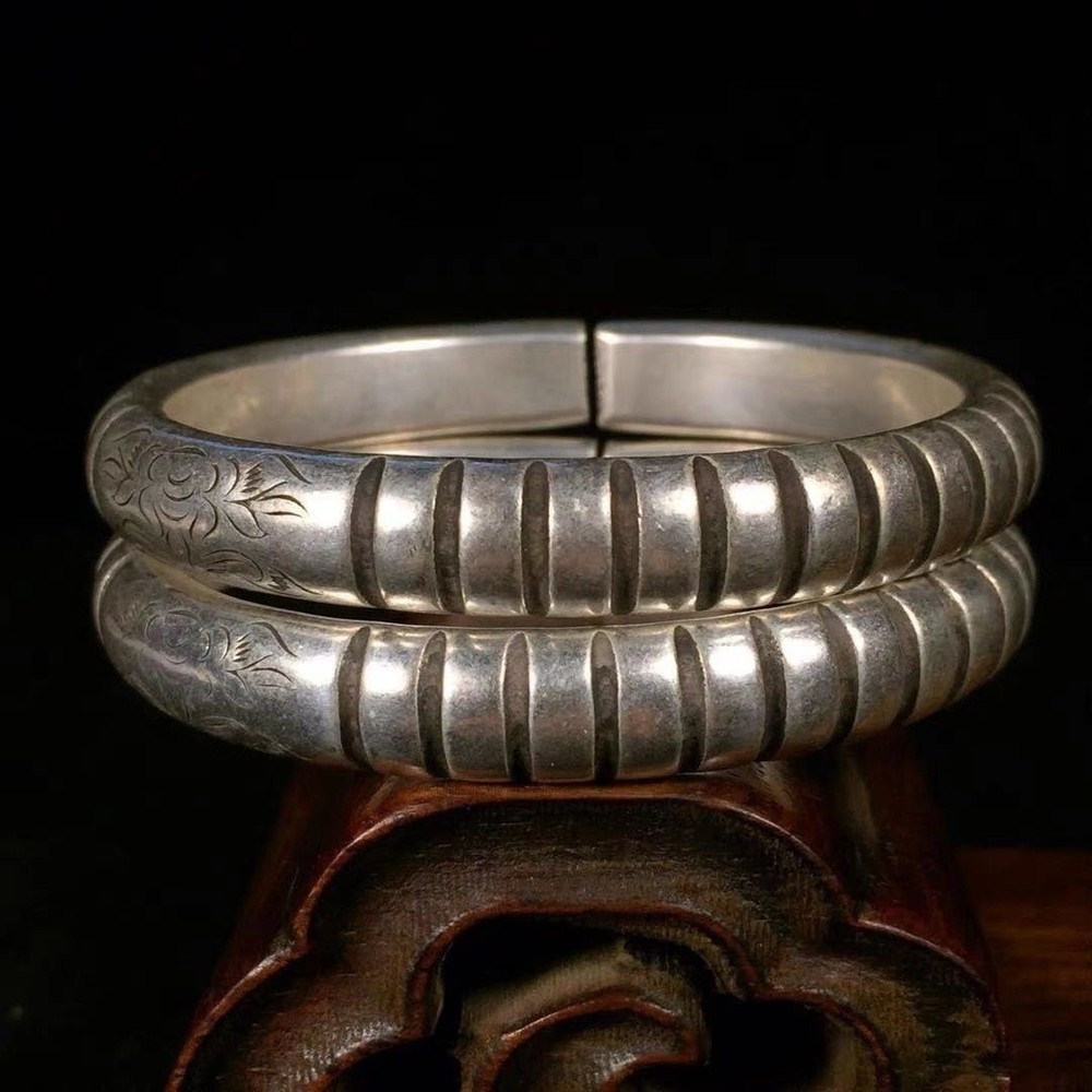 1pc Bracelet with Auspicious Silver Pattern Inner Diameter (59Mm) Movable Mouth