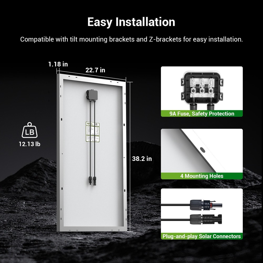 HQST 2 packs 100 Watt 12 Volt 9BB Monocrystalline Solar Panel