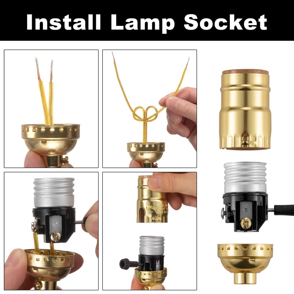 3 Way Lamp Socket Replacement, E26 Threaded Base, Turn Knob for Low-Medium-High