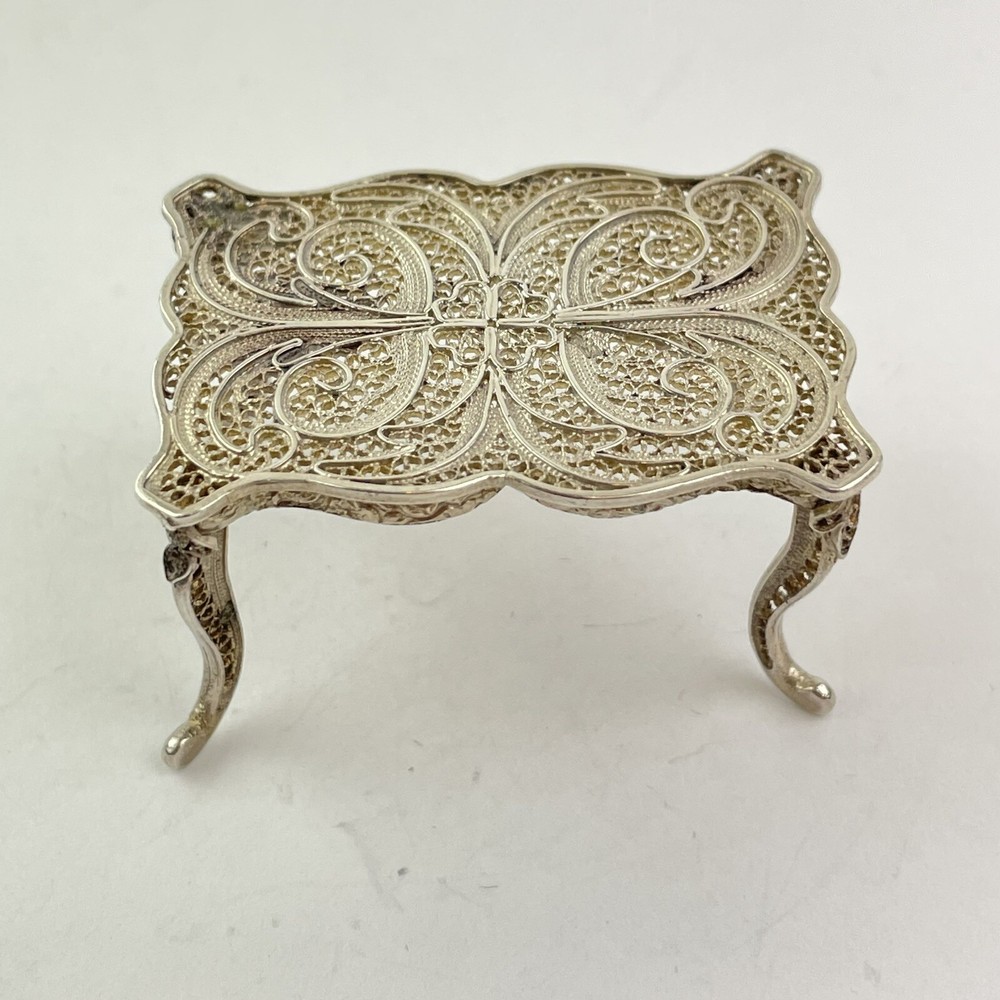 Antique Solid Silver Tested Filigree Miniature Table 4.2cm