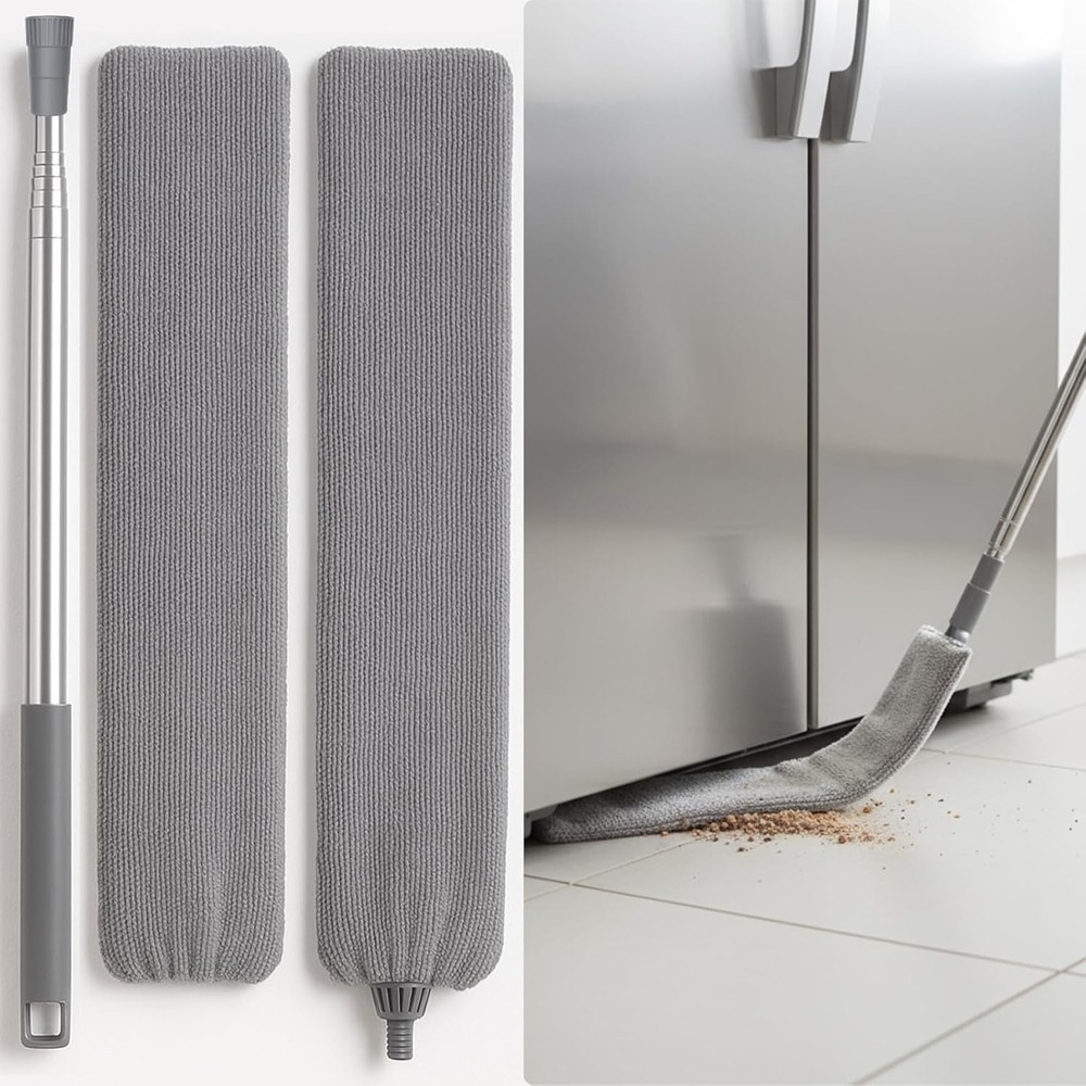 Flat Gap Dust Cleaner with Extendable Pole,  Retractable Under