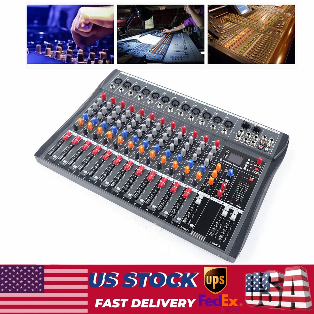 12 Channel Audio Mixer Bluetooth USB DJ Sound Mixing Console Studio