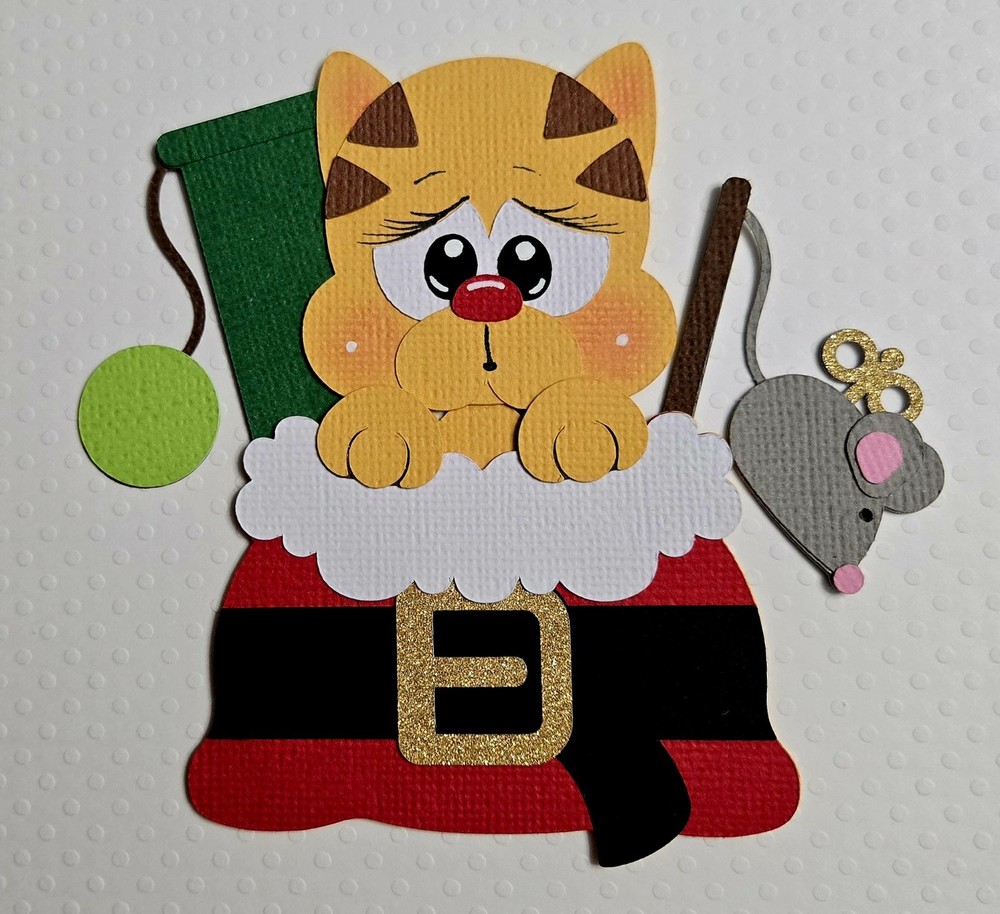 Christmas Cat. Scrapbook, Card Making Paper Piecing