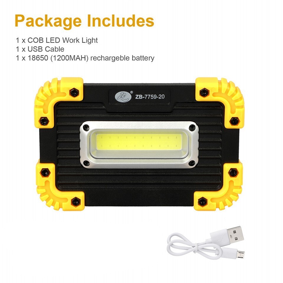 2Pcs LED+COB Work Light USB Rechargeable Spotlight Floodlight Camping Emergency