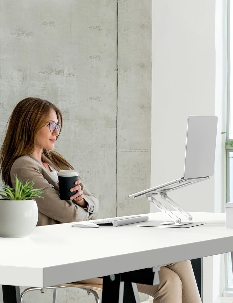 ALASHI Laptop Stand for Desk with 360° Rotating Base, Multi-Angle A-White
