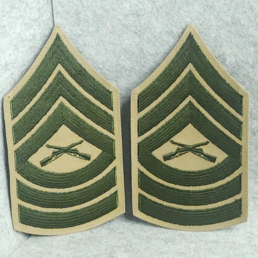 USMC Master Sergeant E-8 Rank Patch Pair 1990s Vanguard New Khaki NOS