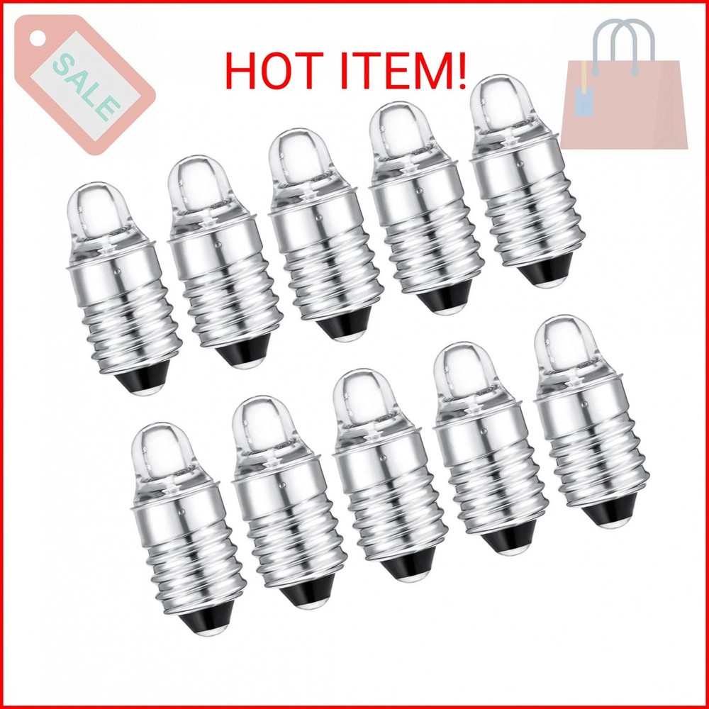 Honoson 10 Pieces E10 LED Bulbs 3 Volt Miniature Flashlight E10 Replacement Bulb