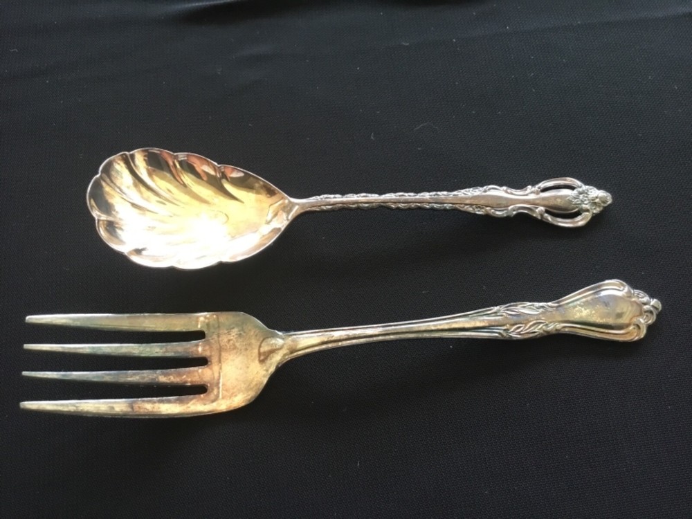Silver Plated Scalloped Edge Serving Spoon and Fork