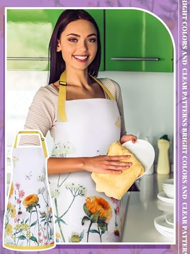 6 Pcs Spring Kitchen Aprons with Pockets Flower Multicolored Spring Floral