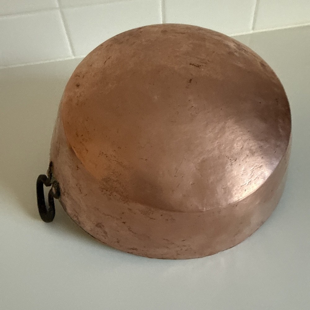 Rustic Hand Crafted Hammered Copper Pot with Riveted Handles 9” diameter