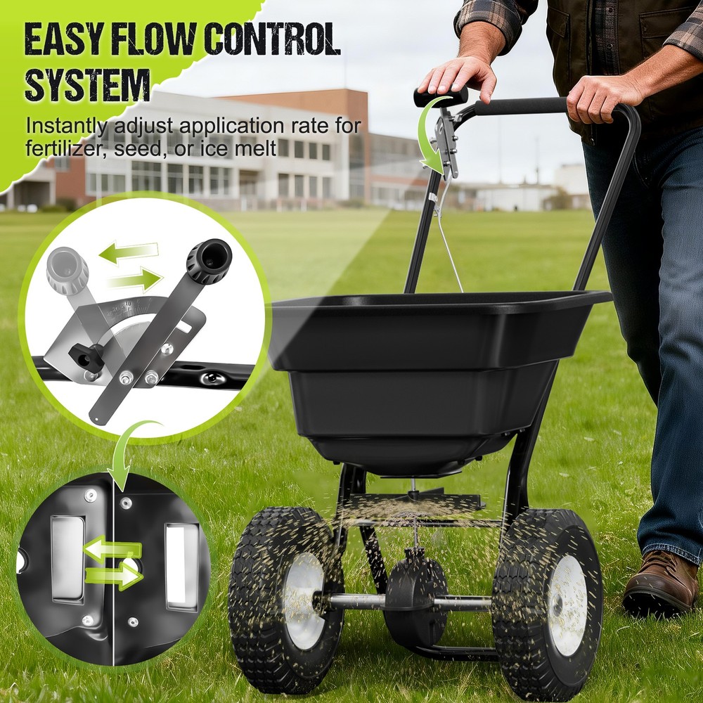 Fertilizer Spreader 80LBS Capacity 0–10FT Spreading Width Seed & Salt Spreader