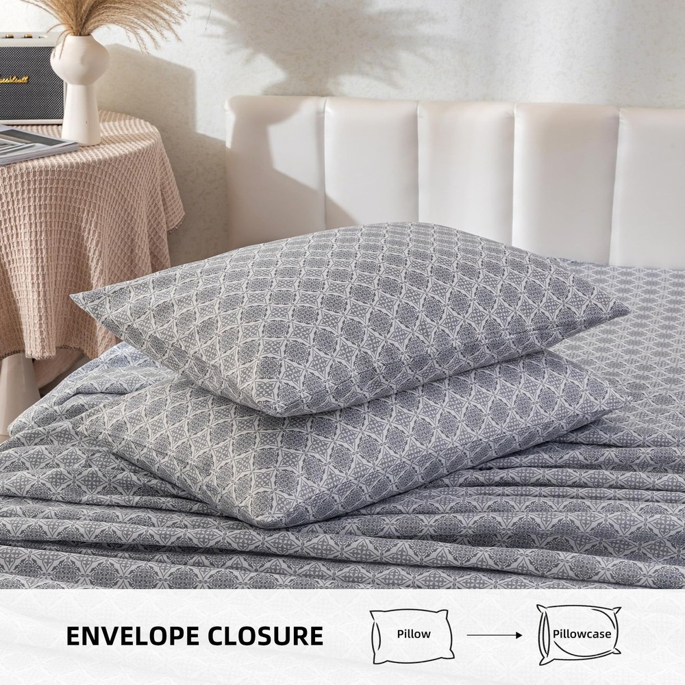 Bed Sheets Queen Size 18” Deep Pocket Queen Sheets Soft Breathable Geometric ...