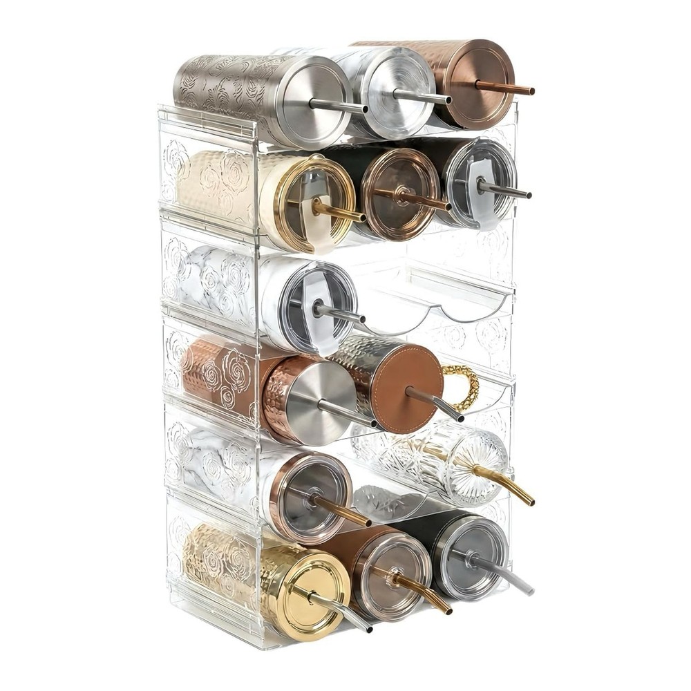 Stackable Water Bottle Organizer for Cabinet, Plastic Bottle Holder Designed ...