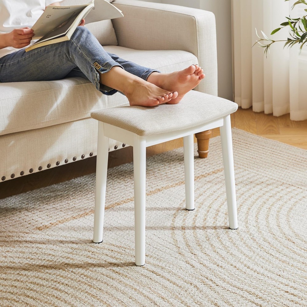 Saddle Cushion Vanity Stool Chair, Foot Rest Stool with Solid Wood Legs, Mode...