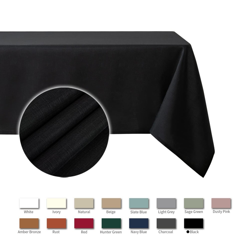 maxmill Faux Linen Textured Rectangle 84" x 60" (Rectangular), Black