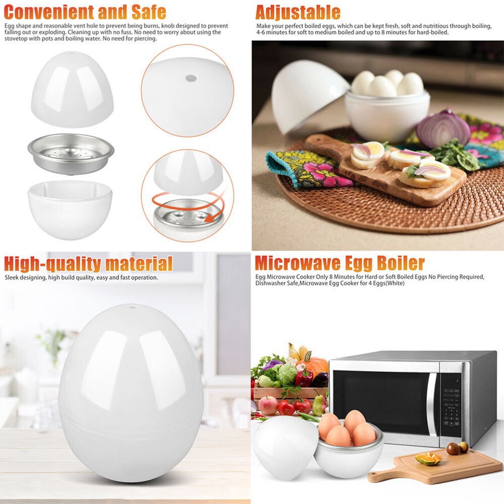 US 2Pc Wireless Microwave Hardboiled Egg Maker Shell Steamer Kitchen Cook Tool