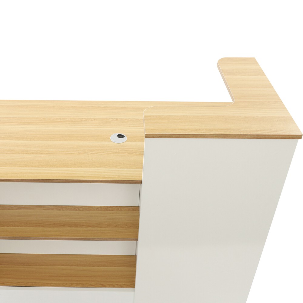 Reception Desk Rectangular Modern Reception Counter Table w/ Lockable Drawer