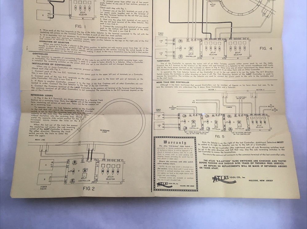 Vintage Atlas Trains Controller & Selector Instruction Sheet & Diagrams
