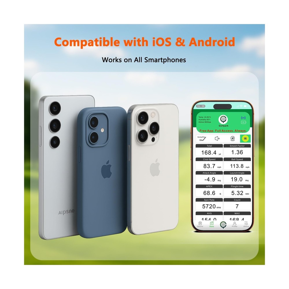 Golf Launch Monitor & Simulator: Portable Swing Analyzer for iOS/Android Phon...