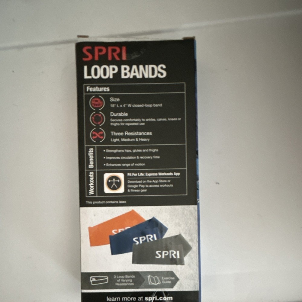 SPRI Loop Bands 3 Pack Light Medium Heavy Resistance Band Latex Multicolor