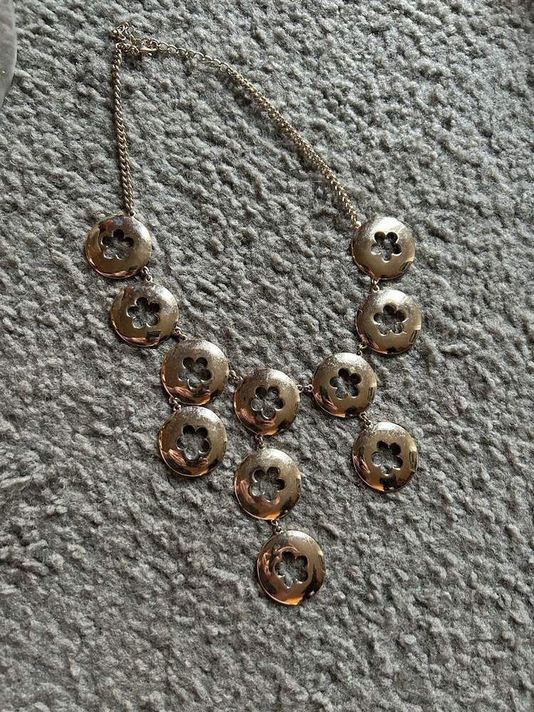 Vintage Circle Disc Multi-Layer Gold Colored Costume Necklace