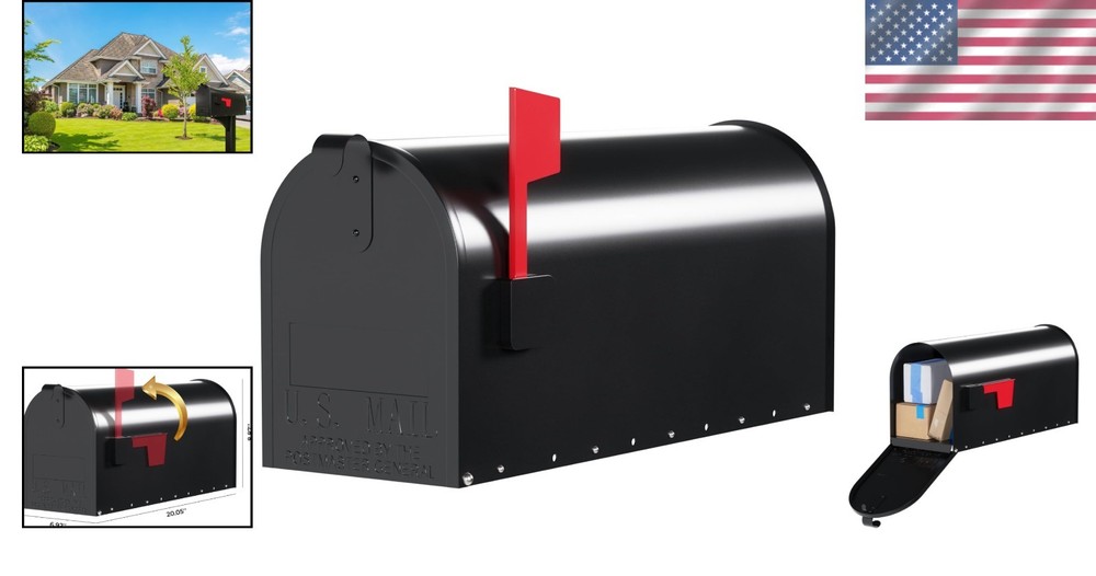Black Post Mount Mailbox - Medium Capacity, Durable Steel