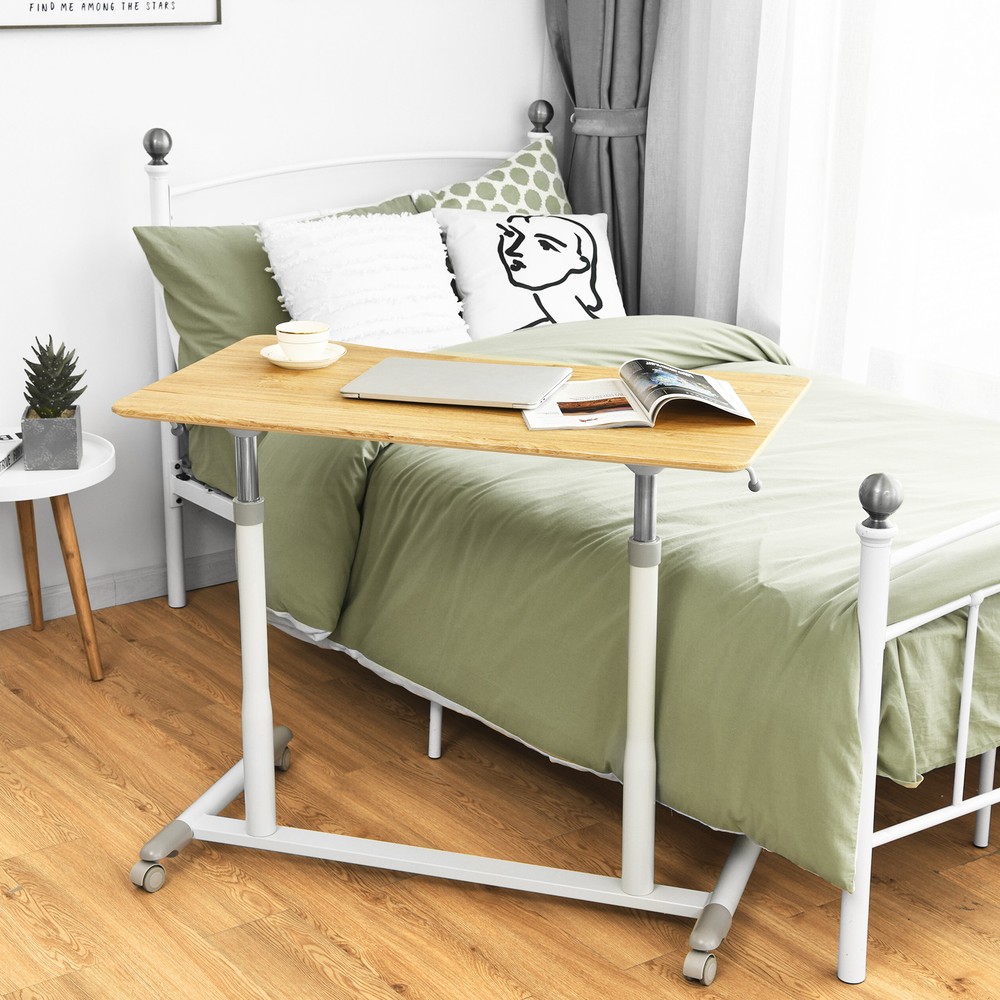 Costway Height Adjustable Computer Desk Sit Stand Rolling Notebook Table Natural