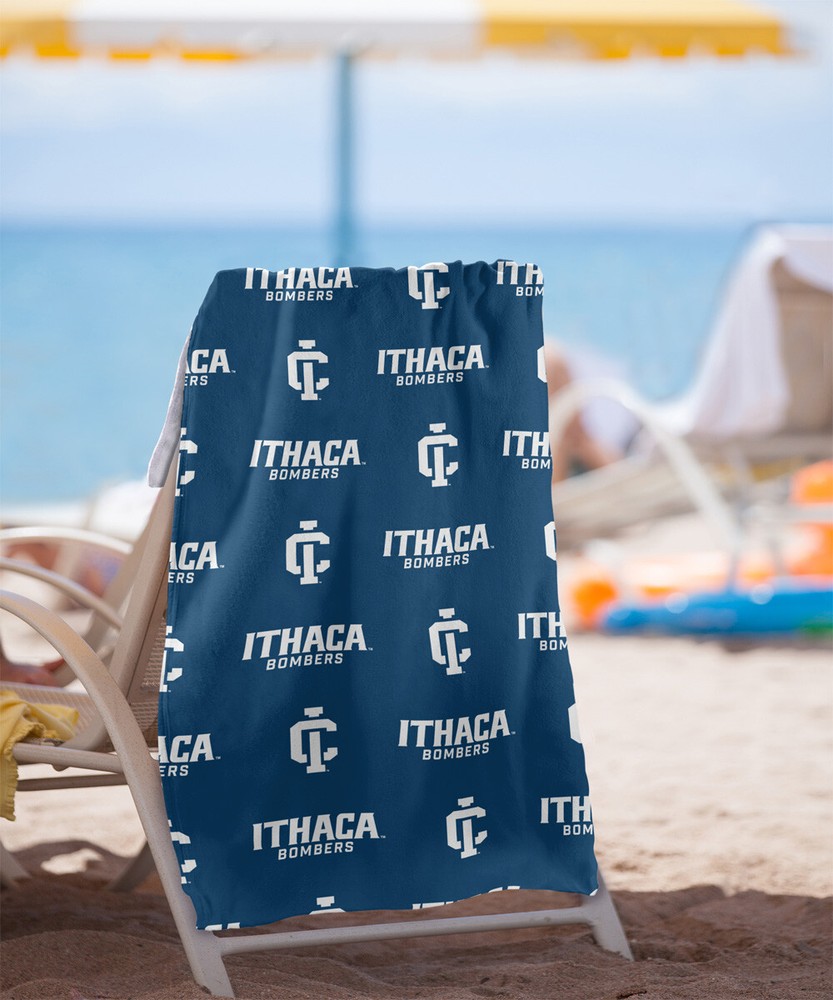 Ithaca College Beach Towel/Bath Towel, 30"x60" Logo Pattern