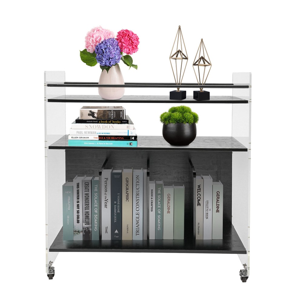 Acrylic End Table,Rectangle Side Table, Bamboo Acrylic Modern End Table