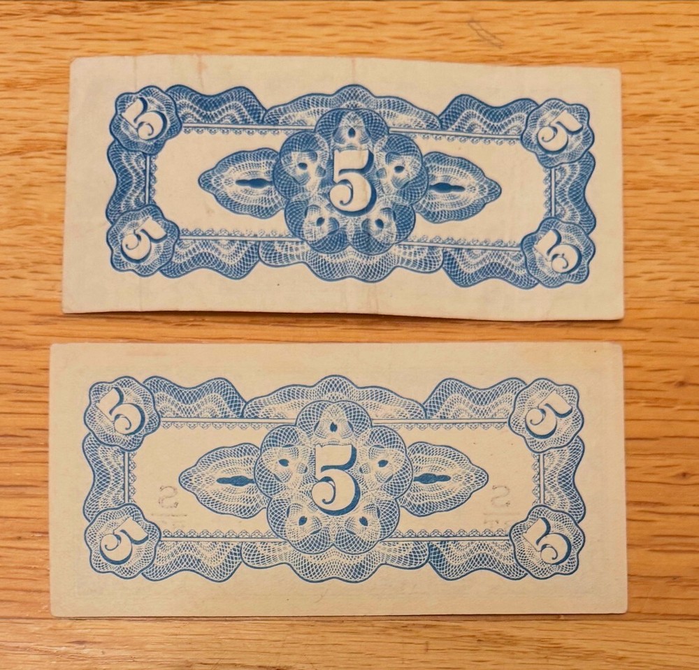 2 different Netherlands Indies JIM WWII notes 5 Cent - nice condition