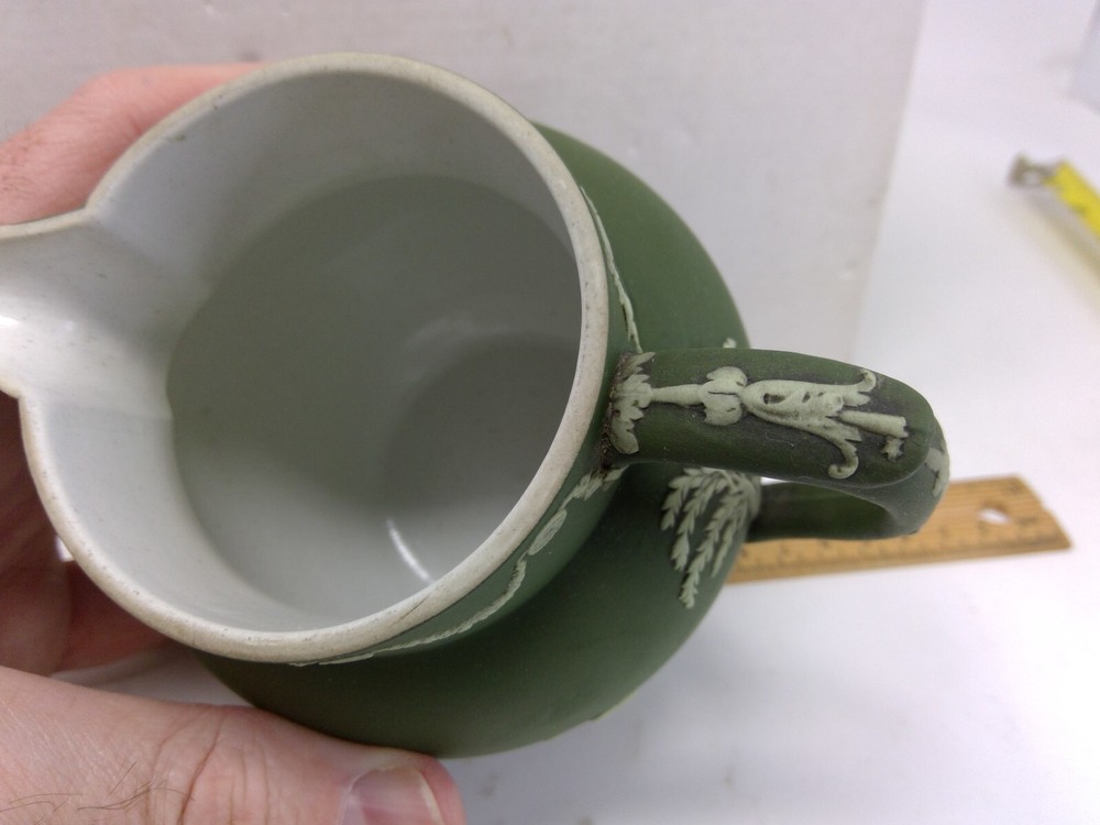 Vintage Wedgwood Green Jasperware Jug Pitcher