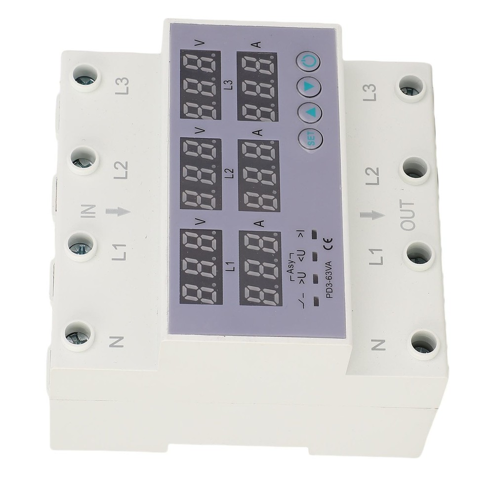 3 Phase DIN Rail Voltmeter Ammeter Auto Overvoltage Overcurrent Protector AC230
